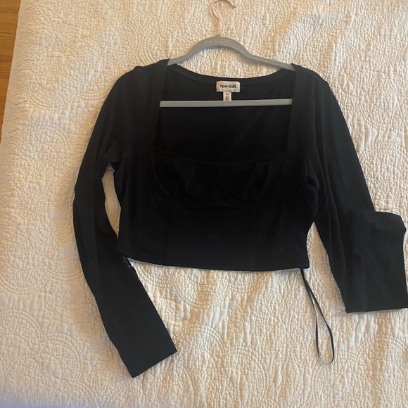 NWOT Black Square Neck Long Sleeve Crop Top - Picture 3 of 7